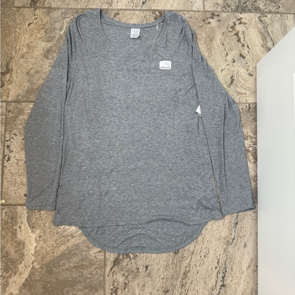 NWT Size Maternity Medium (8-10) Time and Tru Gray Long Sleeve Shirt